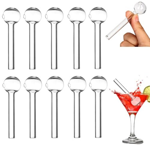 10PCS Glass Straws with Ball-Shaped End 4in Transparent Reusable Straws Temperature Resistant Short Drinking Straws for Cocktail, Beverage and More