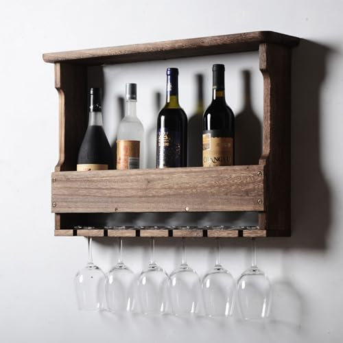 Portabottiglie Porta Bottiglie di Vino da Parete Cantinetta Vino con Porta Bicchieri Sospesi Porta Calici da Parete Scaffale da Parete Mensole Cucina Mobile Bar per Cucina Sala da Pranzo Bar(Dark colo