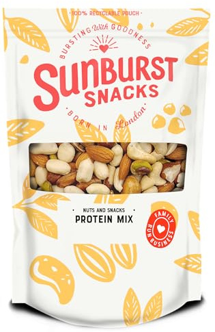 Sunburst Snacks High Protein Nut Mix, 100% Raw & Nutritious Blend of Almonds, Pistachios, Hazelnuts, Brazils, Cashews & Peanuts, Freshly Packed Daily, Resealable & recyclable Pouch, 500G