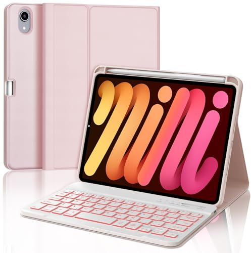 IVEOPPE Tastiera iPad Mini 7 2024/Mini 6 2021, Custodia Tastiera Italiano Retroilluminata Bluetooth per iPad Mini A17 2024/6 2021 8.3, Rosa