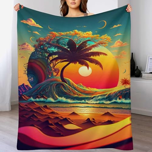 AAPZY Decke Psychedelisch Shoreline Decke Tagesdecke - Weiche Flannel Decke Mit Muster Sofadecke - Baumwolldecke Wohndecke Sofaüberwurf Bettüberwurf (130×150cm)