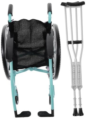 SKISUNO Miniatur Rollstuhl Und Krücken Spielset Für Puppenhaus Realistische Bjd Puppenzubehör Grün Detailgetreues Design Für Miniatur Garten Und Hausdekoration