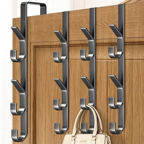 MIVITOOM 4 Pack Over The Door Hooks, Vertical Over The Door Towel Rack, Stainless Steel Over Door Hanger for Hats Bags Towels -Black