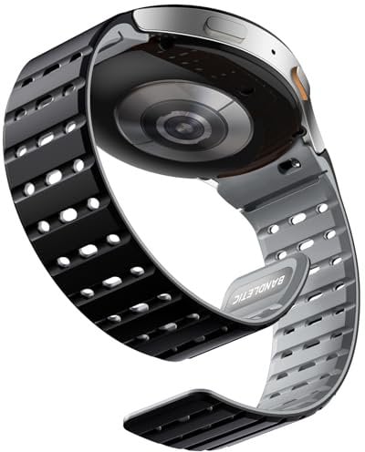 Bandletic Magnet Sport Armband kompatibel mit Samsung Galaxy Watch 6/5/4/7 40mm 44mm/ FE 40mm/ 6 Classic 43mm 47mm/ 5 Pro 45mm/ 4 Classic 42mm 46mm Schwarz Grau