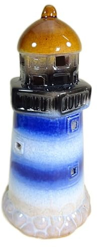 großer Leuchtturm Teelichthalter 17 x 8,5 cm Ø Hightower blau Maritim Figur Deko GPT 86368