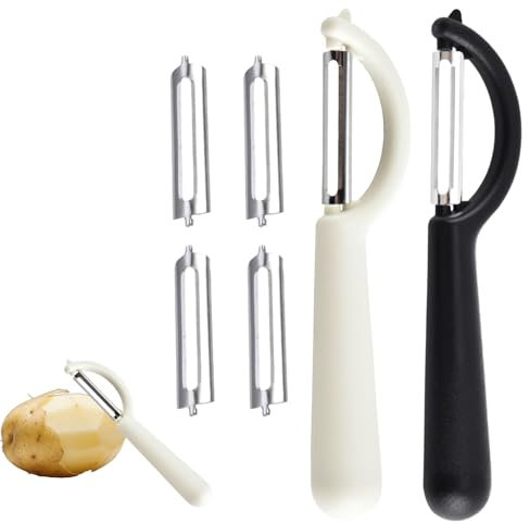 2er Set Schäler aus Edelstahl inkl. 4 Ersatzklingen – Kartoffel- & Gemüseschäler Kompatibel mit Tupper, Fackelmann, WMF, Rösle, Solingen – Sparschäler für Karotten, Gurken, Obst & Küche