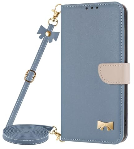 FERLAN Coque avec Cordon pour iPhone XS/iPhone X,Coque Etui avec Porte Carte à Rabat Clapet Portefeuille en Cuir Pochette Antichoc Flip Case Étui Cover Housse Protection Complète Coque,Bleu Clair