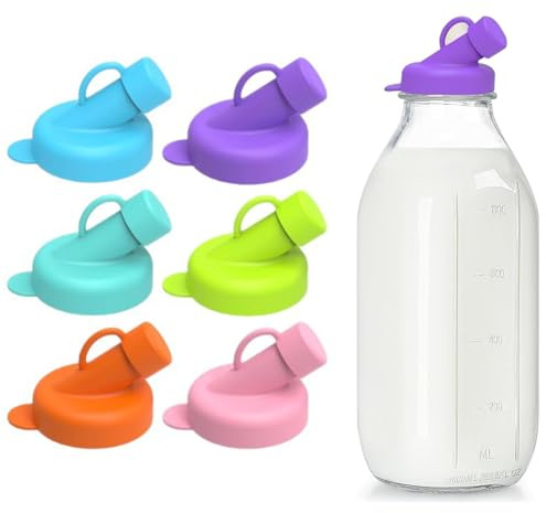 SIXHAOBU 6 Stück Silicone Milk Bottle Dispenser Caps, 48 mm auslaufsicherer Durchmesser, Wiederverwendbare Deckel Für Milchflaschen,Ausgießdeckel Für Teegetränkebehälter