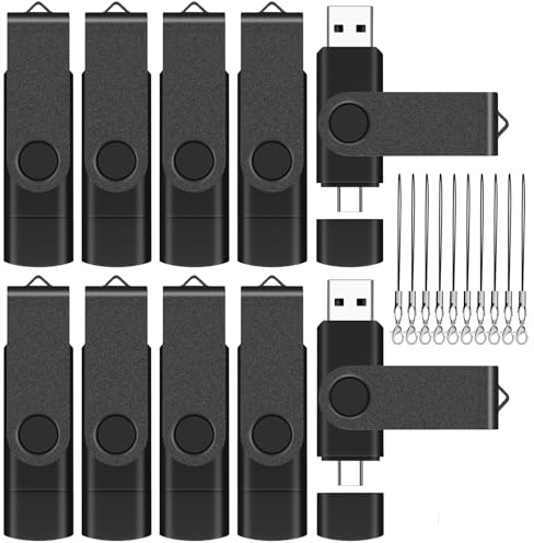 16GB 10-Pack 2-in-1 Flash Drive EASTBULL OTG USB 2.0 Type-C Drive Black