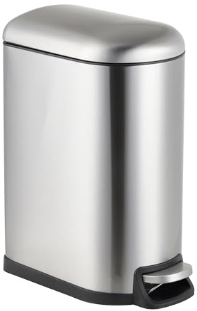 Relaxdays 10L Pedal Bin with Soft Close, Removable Inner Basket, Bathroom Cosmetic Lid, Silver 39x18.5x31.5cm