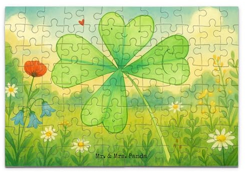 Mr. & Mrs. Panda Puzzle Blume Kleeblatt Design 96 Teile - Geschenk, Glück, 2000, Garten, Motivation, Puzzlespiel, Glücksbringer, 1000, 1500, Neuanfang, 500, Umzug