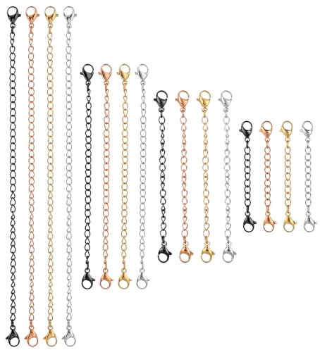 Jxiwfvl 16 PCS Extension for Necklace 4 Size Bracelet Extender Jewelry Extenders Necklace Chain, Layer Necklaces Clasp Extender Extension Chain for Jewelry Making Necklaces Bracelet Anklet for Women