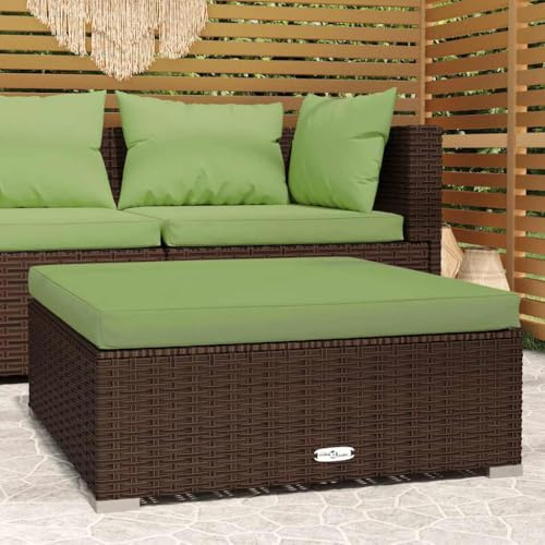 IBUQDDV Gartenhocker mit Kissen Braun 70x70x30 cm Poly Rattan Modulares Design Abnehmbares Kissen Strapazierfähiger Outdoor Hocker für Terrasse