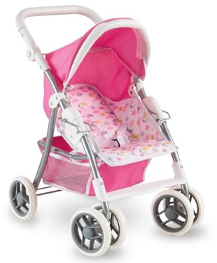 Teorema Giocattoli Poussette pour poupées légère et Pliable, Poussette pour poupées avec Manteau réglable, Panier de Rangement, Structure en métal, Poussette Jouet Fille maniable, Rose