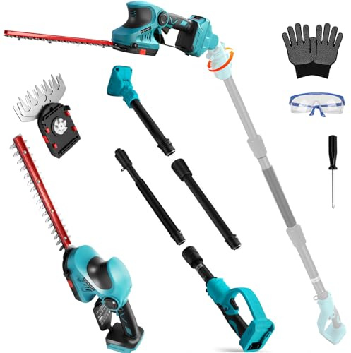 Akku Heckenschere Teleskop 3 IN 1 kompatibel mit Makita 18V (ohne Akkus | Grasschere Strauchschere Lange elektrische Heckenschere mit Teleskopstange Teleskopstiel bürstenloser Motor