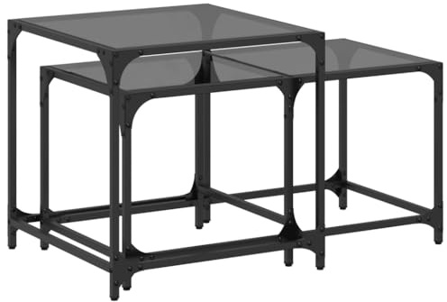 KKgypkn Lot de 3 tables gigognes pour salon et bureau en acier avec plateau en verre