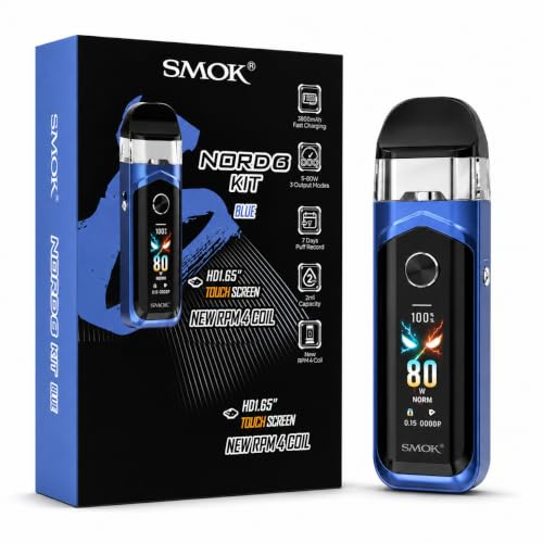 SMOK Nord 6 Pod Kit 80W [Blue] | Vape Device with 3800mAh Built-In Battery & OLED Screen, 3 Power Modes, Next-Gen RPM 4 Mesh Coils, No Nicotine No Liquid