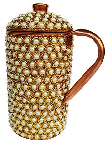 Rastogi® Handicrafts Pichet en cuivre pur pour boissons, vaisselle et pichet extérieur Décoré cadeau de Noël Pearl Jug