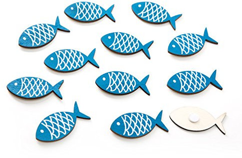Fisch Streudeko, 12 Stück: Kleine Holz-Fische, Maritime Deko, Tischdeko Flach, Dekoration Badezimmer Maritim, Holzdeko Innen, Maritimdeko Bad, Sommer, Strand & Meer, Dekoration Taufe & Kommunion, 5 cm