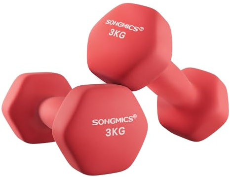 SONGMICS Hantelset, 2 x 3 kg, mit matter Beschichtung aus Neopren, rutschfest, Krafttraining, zu Hause, rot SYL66RD