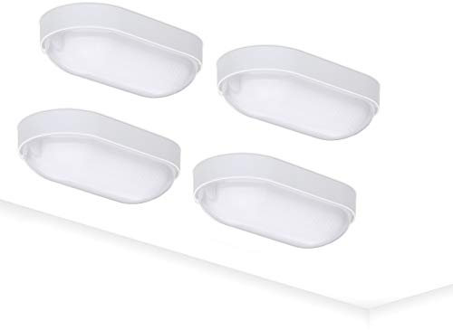 4 Stück Oktaplex Kellerleuchte LED BASE 9W 800Lm IP65 Neutralweiß 4000K Ovalleuchte Kellerlampe Deckenleuchte Weiß