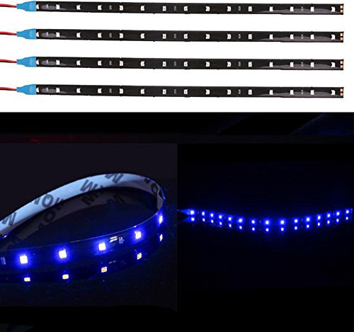 TABEN LED-Lichtleiste für Auto, Motorrad, 30 cm, wasserdicht, flexibel, Blau, 1210–15SMD, 4 Stück