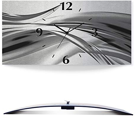 ARTLAND Wanddeko Wanduhr ohne Tickgeräusche Alu Funkuhr 60x30 cm Eckig Lautlos 3D Design Welle Abstrakt Modern Kreativ Ausgefallen S7KX
