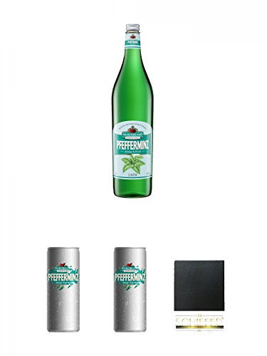 Nordbrand Pfefferminzlikör 3,0 Liter Magnum + Nordbrand Pfefferminzlikör 0,25 Liter Dose + Nordbrand Pfefferminzlikör 0,25 Liter Dose + Schiefer Glasuntersetzer eckig ca. 9,5 cm Durchmesser