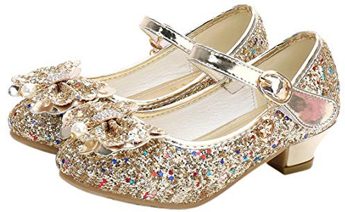 FStory&Winyee Mädchen Schuhe Prinzessin Kinder Hochzeit Absatz Schuhe Ballerinas Ballet Schuhe Partei Glitzer Schmetterling Pailletten Sandalen ELSA Cinderella Cosplay Schuhe Aufführung Kostüm 26-38