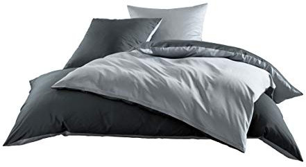 Mako Satin Baumwollsatin Wende Bettwäsche Garnitur - viele Farben und Größen (grau - anthrazit, 1x 240x220 + 2X 80x80 cm)