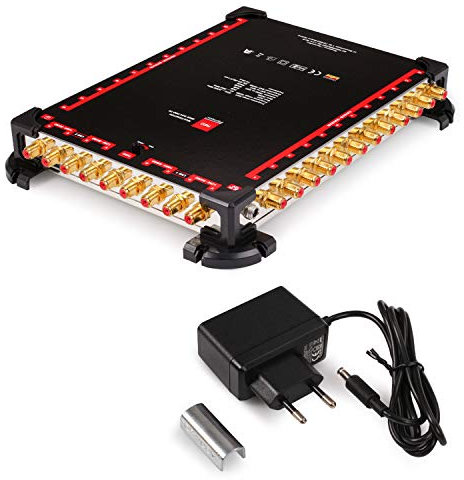 RED OPTICUM OMS 9-24 PRO TR - 24 Teilnehmer - Sat Verteiler 2 Satelliten an bis zu 24 Teilnehmer mit vergoldeten Kontakten - 3D UHD 4K Ready - Multiswitch Quattro LNB geeignet