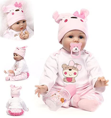 ZIYIUI Reborn Puppe Lebensecht 22 Zoll 55 cm Weich Silikon Vinyl Puppen Reborn Mädchen Augen Offen Spielzeug Kind Geburtstagsgeschenk Reborn Babys