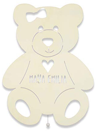 Schlummerlicht mit Namen personalisiertes Nachtlicht Holz LED Kinderlampe Tauf-Geschenk für Mädchen oder Jungen Tilda der Teddy mit Herz Teddybär Baby-zimmer Kinderzimmer Lampe [Energieklasse A++]