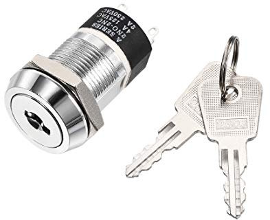 sourcing map 19mm 2 Posiciones Llave Bloqueo Empuje Botón Interruptor con 2 Llaves 2NC-2NO S2803