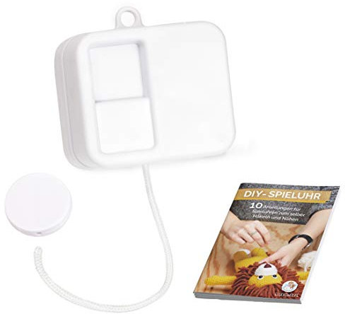 GLÜCKSWOLKE Spieluhr Werk mit Gratis E-Book - 14 Melodien zur Auswahl (Schlaf Kindlein Schlaf), Spieluhrwerk einnähen, Ersatz Spielwerk waschbar, Aufzieh Spieluhr Baby Spielzeug
