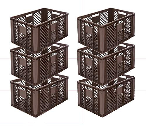 6x Eurobehälter/Stapelkorb/Bäckerkisten, Grundmaß 600x400x320 mm. Eurobox stapelbar aus Kunststoff in TOP-Qualität - Made in Germany (Gelb) (Braun)