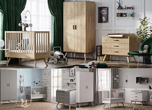 QMM TraumMoebel Babyzimmer Kinderzimmer Komplett Set Nicole Bett Schrank Kommode weiß, grau oder Eiche (Grau)