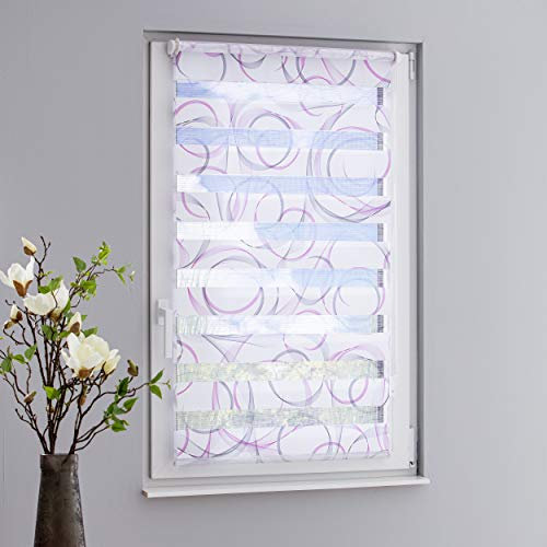 DECOLIA by Garesa Duo Rollo Swing - Doppelrollo Klemmfix ohne Bohren 90 x 210 cm, Weiß/Grau/Fuchsia - Fenster Sichtschutz und Lichtschutz, Bedienung mit Kettenzug