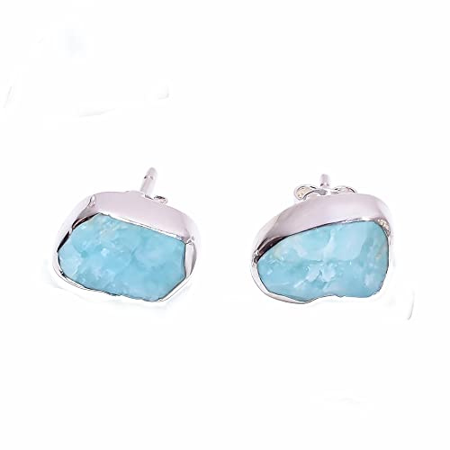 Ohrstecker-Set für Damen und Mädchen, natürlicher roher Edelsteinschmuck, Geburtstags-Edelstein-Ohrringe, 1.5 cm, Silber, Amazonit