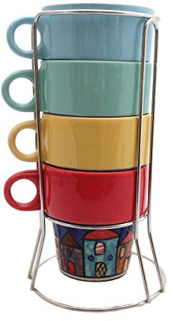 Gall&Zick Torre de tazas con diseño de ciudad | 4 tazas con dispensador de tazas