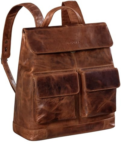 STILORD 'Drew' Vintage Rucksack Groß Leder XL Backpack für Damen Herren Laptop Rucksack 16 Zoll Arbeitsrucksack Reiserucksack Lehrerrucksack aus Echt Leder, Farbe:kara - cognac