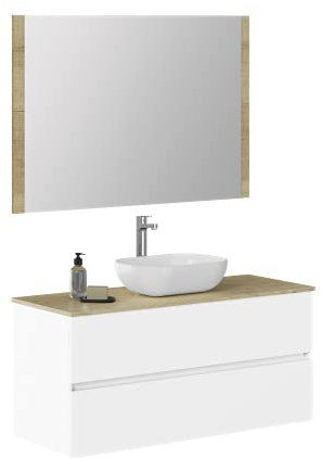 Baikal Conjunto de Mueble de baño Duo, Incluye Lavabo. Mueble Suspendido en Pared con Lavabo cerámico. Varios Acabados y Medidas. Mueble MONTADO.