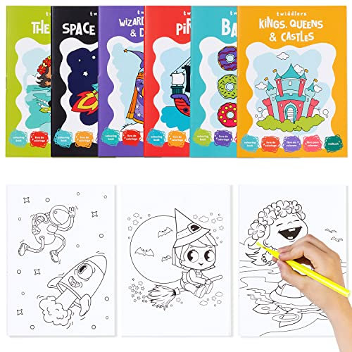 THE TWIDDLERS 24 Mini Malbücher für Kinder – Zauberer Drachen Piraten Schlösser usw - Mitgebsel, Gästegeschenke für Kindergeburtstag & Hochzeiten