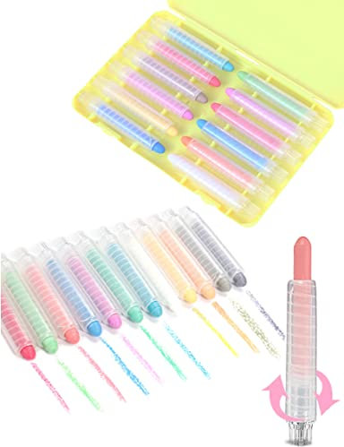Lot de 12 Crayons Craie de Couleur Sans Poussière avec Porte-Craie Rétractile, Lavables Non Toxiques Enfants Craies de Coloriage Craie Colorée pour Tableau blanc/noir, outils d'écriture pour l'école