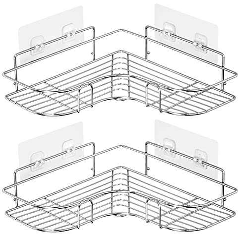 Uposao Lot De 2 Etagere Angle Douche sans Percage Porte Savon Douche INOX pour Salle De Bain Acier Inoxydable Triangle Panier Rangement pour Shampoing Savon avec Crochets pour Salle De Bain/Cuisine