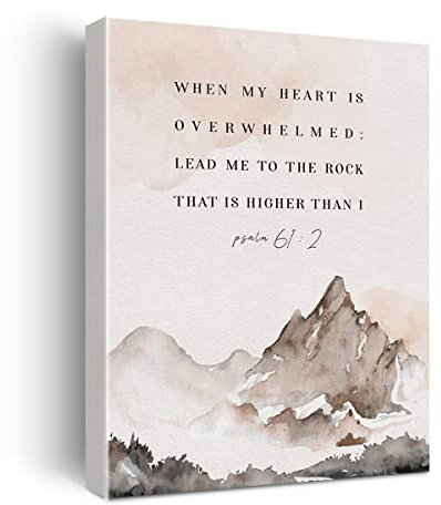 Kunstdruck auf Leinwand mit Bibelvers und Aufschrift When My Heart is Overwhelmed Psalm 61: 2, Wandgemälde, Poster, Kunstwerk, 30,5 x 38,1 cm, moderne Heimdekoration (gerahmt)