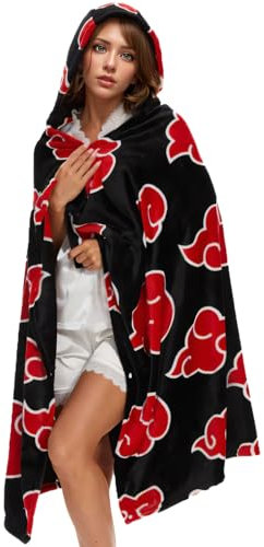 Grojimts Unisex Akatsuki Umhang Anime Cosplay Überwurfdecke Flanell Fleece Kapuzenumhang Halloween Kostüm, Akatsuki Decke