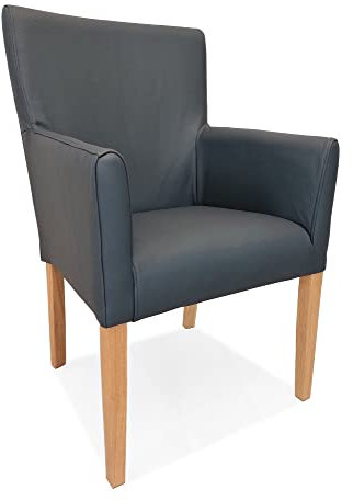 Quattro Meble Dunkelblaue Echtlederstühle Esszimmerstühle Kross Arm Extra mit hoher Rückenlehne Leder Stühle Lederstühle Sessel mit Armlehnen und hell Eichenholzeinen