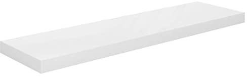vidaXL Floating Wall Shelf in High Gloss White, Contemporary 90cm MDF Metal Frame, Minimalist Display Shelf for Living Room, Bedroom, Office