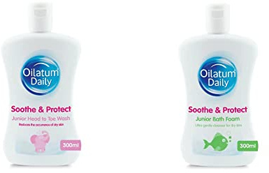 Oilatum Daily Soothe & Protect Junior Head to Toe Wash for Dry, Sensitive and Eczema Prone Skin 300ml and Daily Soothe & Protect Junior Bath Bubbles for Dry, Sensitive and Eczema Prone Skin 300ml